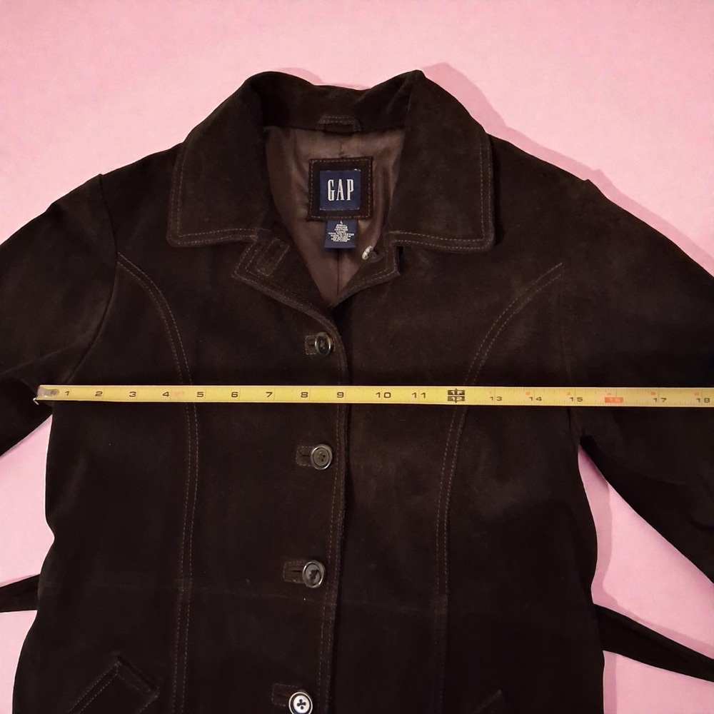 GAP Spring Leather Belted Jacket Dark Brown Mid-Length | Women's Size: Large - Picture 7 of 16